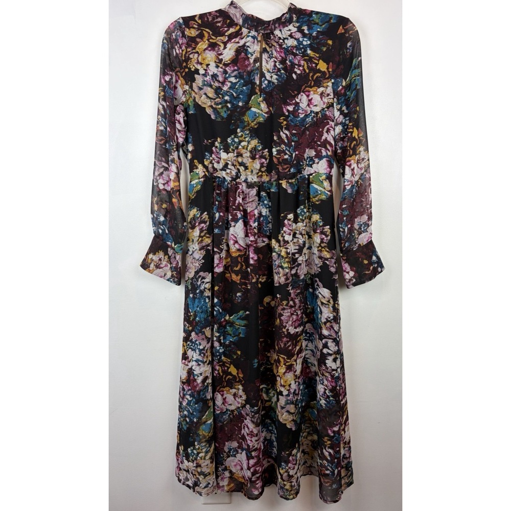 Fairy Midi Dress Womens Medium Black Keyhole Sheer Floral Grunge Dark Romantic